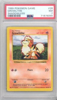 PSA 7 - Pokemon Card - Base 28/102 - GROWLITHE (uncommon) *Shadowless* - NM