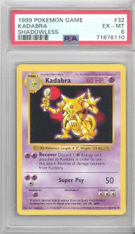 PSA 6 - Pokemon Card - Base 32/102 - KADABRA (uncommon) *Shadowless* - EX-MT
