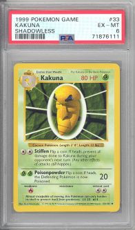 PSA 6 - Pokemon Card - Base 33/102 - KAKUNA (uncommon) *Shadowless* - EX-MT