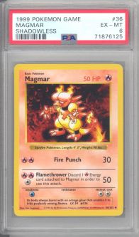 PSA 6 - Pokemon Card - Base 36/102 - MAGMAR (uncommon) *Shadowless* - EX-MT