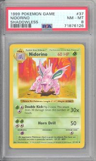 PSA 8 - Pokemon Card - Base 37/102 - NIDORINO (uncommon) *Shadowless* - NM-MT