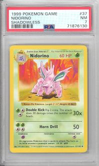 PSA 7 - Pokemon Card - Base 37/102 - NIDORINO (uncommon) *Shadowless* - NM
