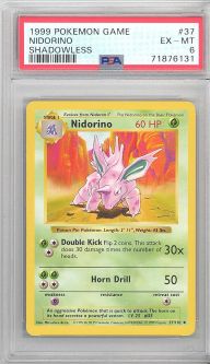 PSA 6 - Pokemon Card - Base 37/102 - NIDORINO (uncommon) *Shadowless* - EX-MT