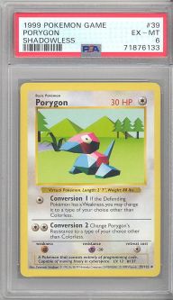 PSA 6 - Pokemon Card - Base 39/102 - PORYGON (uncommon) *Shadowless* - EX-MT