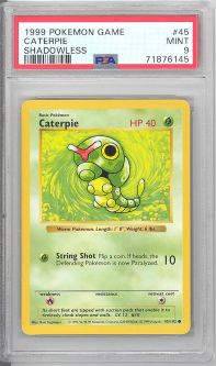 PSA 9 - Pokemon Card - Base 45/102 - CATERPIE (common) *Shadowless* - MINT