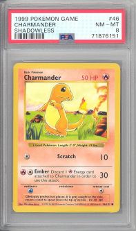 PSA 8 - Pokemon Card - Base 46/102 - CHARMANDER (common) *Shadowless* - NM-MT