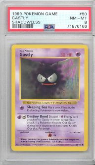 PSA 8 - Pokemon Card - Base 50/102 - GASTLY (common) *Shadowless* - NM-MT