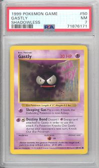 PSA 7 - Pokemon Card - Base 50/102 - GASTLY (common) *Shadowless* - NM
