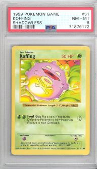 PSA 8 - Pokemon Card - Base 51/102 - KOFFING (common) *Shadowless* - NM-MT