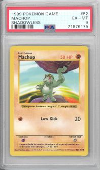 PSA 6 - Pokemon Card - Base 52/102 - MACHOP (common) *Shadowless* - EX-MT
