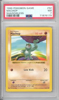 PSA 7 - Pokemon Card - Base 52/102 - MACHOP (common) *Shadowless* - NM
