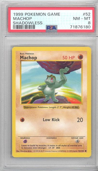 PSA 8 - Pokemon Card - Base 52/102 - MACHOP (common) *Shadowless