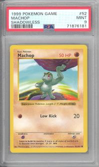 PSA 9 - Pokemon Card - Base 52/102 - MACHOP (common) *Shadowless* - MINT