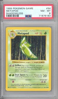 PSA 8 - Pokemon Card - Base 54/102 - METAPOD (common) *Shadowless* - NM-MT