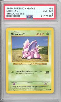 PSA 8 - Pokemon Card - Base 55/102 - NIDORAN (common) *Shadowless* - NM-MT