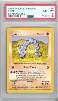 PSA 8 - Pokemon Card - Base 56/102 - ONIX (common) *Shadowless* - NM-MT