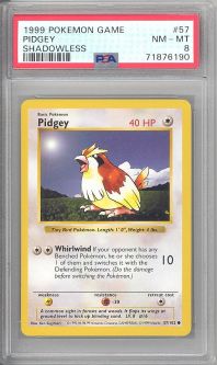 PSA 8 - Pokemon Card - Base 57/102 - PIDGEY (common) *Shadowless* - NM-MT