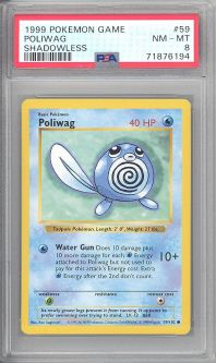 PSA 8 - Pokemon Card - Base 59/102 - POLIWAG (common) *Shadowless* - NM-MT