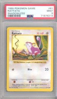 PSA 9 - Pokemon Card - Base 61/102 - RATTATA (common) *Shadowless* - MINT