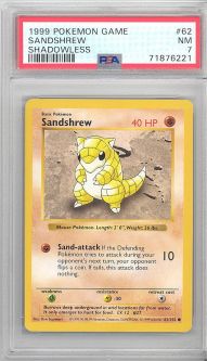 PSA 7 - Pokemon Card - Base 62/102 - SANDSHREW (common) *Shadowless* - NM