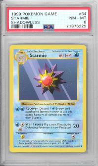PSA 8 - Pokemon Card - Base 64/102 - STARMIE (common) *Shadowless* - NM-MT