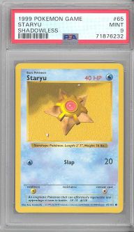 PSA 9 - Pokemon Card - Base 65/102 - STARYU (common) *Shadowless* - MINT