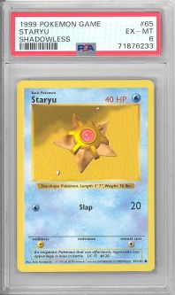 PSA 6 - Pokemon Card - Base 65/102 - STARYU (common) *Shadowless* - EX-MT