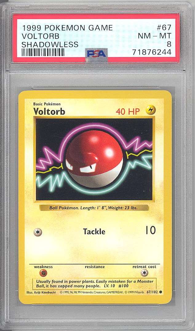 PSA 8 - Pokemon Card - Base 67/102 - VOLTORB (common) *Shadowless* NM-MT:   - Toys, Plush, Trading Cards, Action Figures & Games online  retail store shop sale