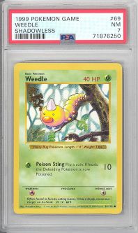 PSA 7 - Pokemon Card - Base 69/102 - WEEDLE (common) *Shadowless* - NM
