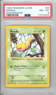 PSA 8 - Pokemon Card - Base 69/102 - WEEDLE (common) *Shadowless* - NM-MT