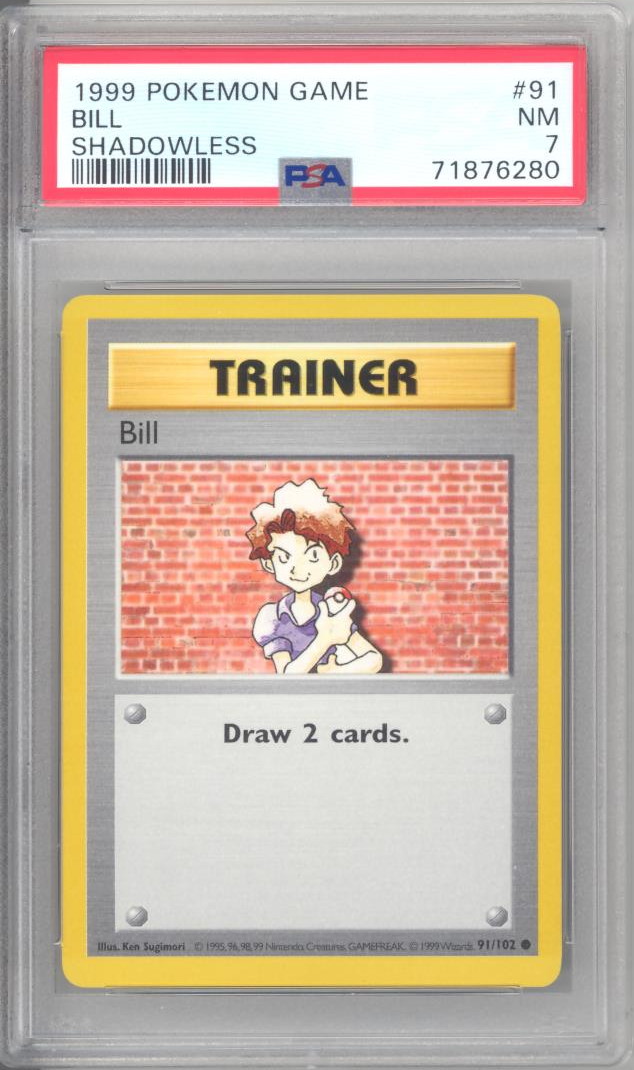PSA 7 - Pokemon Card - Base 91/102 - BILL (common) *Shadowless* - NM