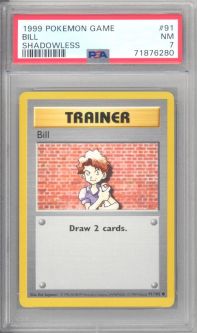 PSA 7 - Pokemon Card - Base 91/102 - BILL (common) *Shadowless* - NM
