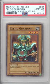 PSA 10 - Yu-Gi-Oh Card - LOB-007 - CELTIC GUARDIAN (super rare holo) **1st Edition** - GEM MINT