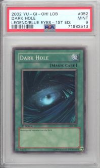 PSA 9 - Yu-Gi-Oh Card - LOB-052 - DARK HOLE (super rare holo) **1st Edition** - MINT