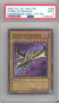 PSA 9 - Yu-Gi-Oh Card - LOB-066 - CURSE of DRAGON (super rare holo) **1st Edition** - MINT