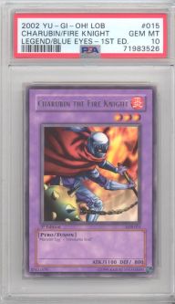 PSA 10 - Yu-Gi-Oh Card - LOB-015 - CHARUBIN THE FIRE KNIGHT (rare) *1st Edition* - GEM MINT PSA 10 - Yu-Gi-Oh Card - LOB-015 - CHARUBIN THE FIRE KNIGHT (rare) *1st Edition* - GEM MINT
