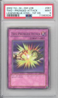 PSA 9 - Yu-Gi-Oh Card - LOB-061 - TWO-PRONGED ATTACK (rare) *1st Edition* - MINT