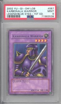 PSA 9 - Yu-Gi-Oh Card - LOB-067 - KARBONALA WARRIOR (rare) *1st Edition* - MINT