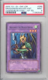 PSA 9 - Yu-Gi-Oh Card - LOB-086 - DRAGONESS THE WICKED KNIGHT (rare) **1st Edition** - MINT