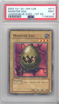 PSA 9 - Yu-Gi-Oh Card - LOB-017 - MONSTER EGG (common) *1st Edition* - MINT