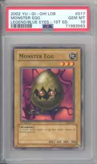 PSA 10 - Yu-Gi-Oh Card - LOB-017 - MONSTER EGG (common) *1st Edition* - GEM MINT PSA 10 - Yu-Gi-Oh Card - LOB-017 - MONSTER EGG (common) *1st Edition* - GEM MINT