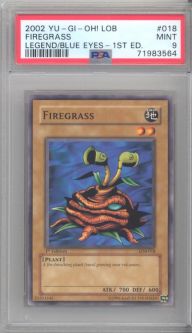 PSA 9 - Yu-Gi-Oh Card - LOB-018 - FIREGRASS (common) *1st Edition* - MINT