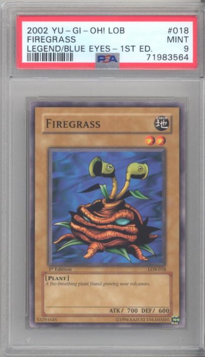 PSA 9 - Yu-Gi-Oh Card - LOB-018 - FIREGRASS (common) *1st Edition* - MINT:  BBToyStore.com - Toys, Plush, Trading Cards, Action Figures & Games online  retail store shop sale