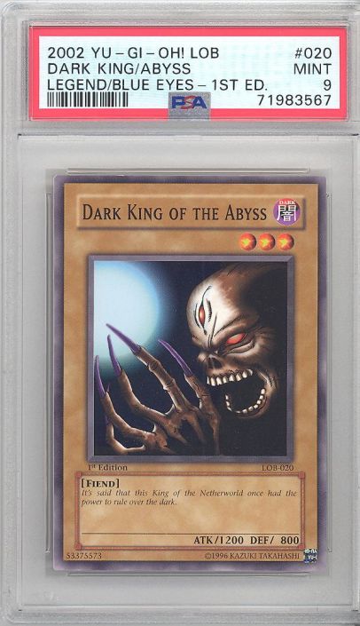 PSA 9 - Yu-Gi-Oh Card - LOB-020 - DARK KING OF THE ABYSS (common