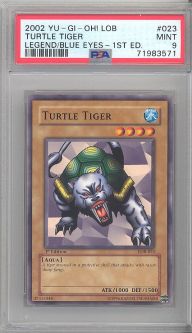 PSA 9 - Yu-Gi-Oh Card - LOB-023 - TURTLE TIGER (common) *1st Edition* - MINT