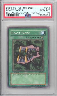 PSA 10 - Yu-Gi-Oh Card - LOB-041 - BEAST FANGS (common) *1st Edition* - GEM MINT PSA 10 - Yu-Gi-Oh Card - LOB-041 - BEAST FANGS (common) *1st Edition* - GEM MINT