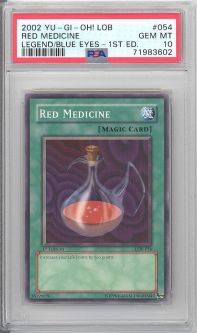 PSA 10 - Yu-Gi-Oh Card - LOB-054 - RED MEDICINE (common) *1st Edition* - GEM MINT PSA 10 - Yu-Gi-Oh Card - LOB-054 - RED MEDICINE (common) *1st Edition* - GEM MINT
