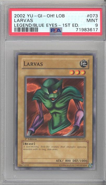 PSA 9 - Yu-Gi-Oh Card - LOB-073 - LARVAS (common) *1st Edition* - MINT:  BBToyStore.com - Toys, Plush, Trading Cards, Action Figures & Games online  retail store shop sale