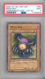PSA 9 - Yu-Gi-Oh Card - LOB-083 - MEDA BAT (common) *1st Edition* - MINT