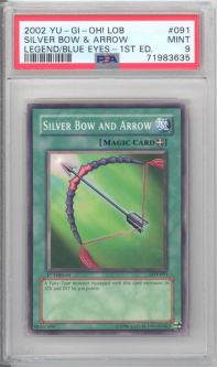 PSA 9 - Yu-Gi-Oh Card - LOB-091 - SILVER BOW AND ARROW (common) *1st Edition* - MINT